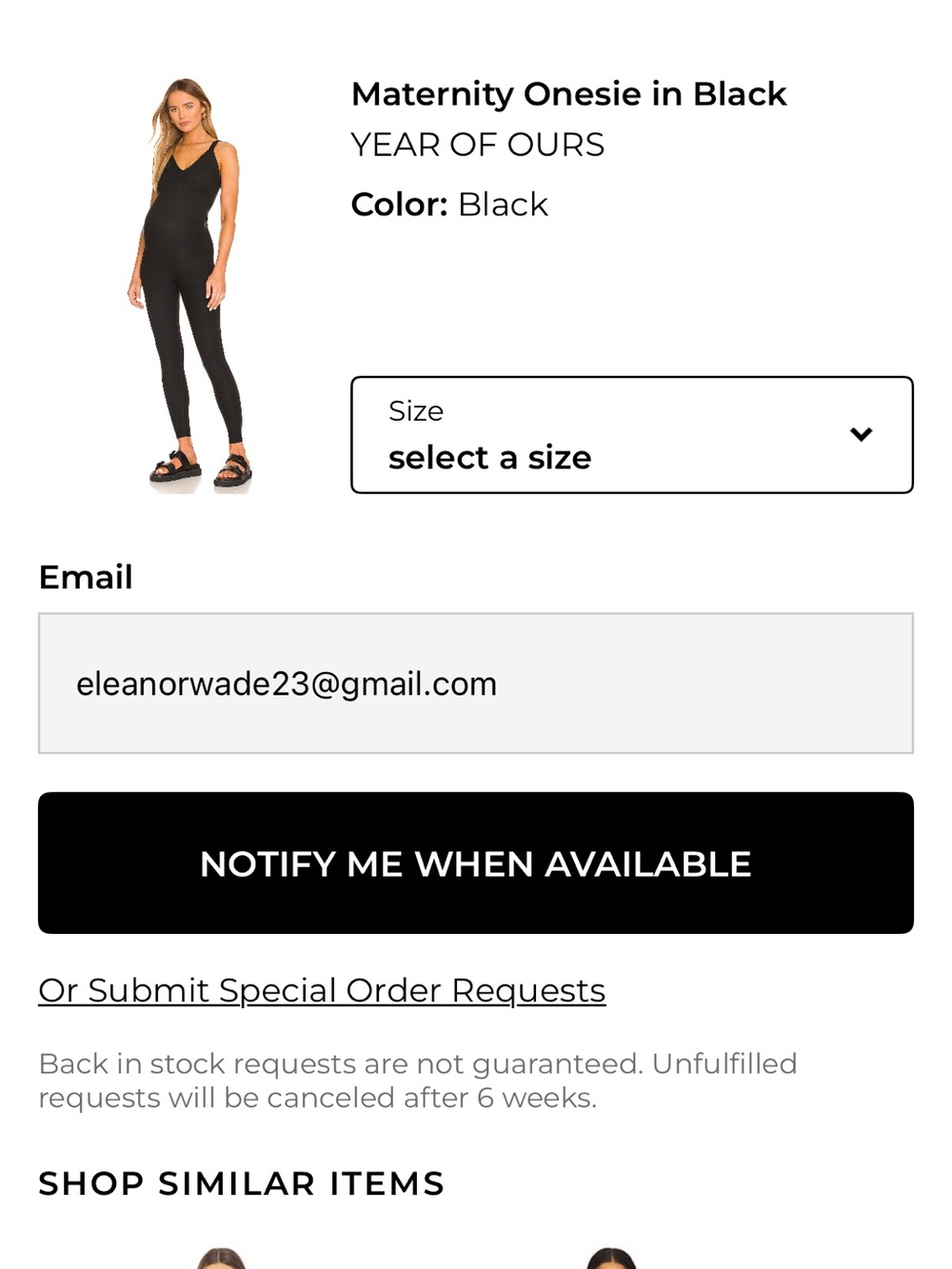 Year of Ours Black V‑Neck Maternity Jumpsuit